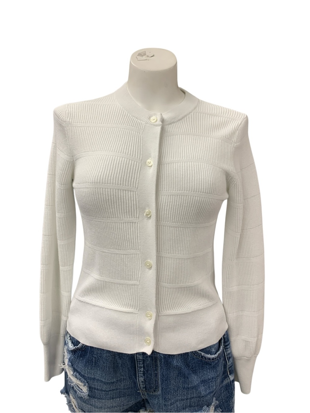 Core White Textured Button-Front Knit Cardigan Size XS